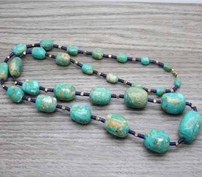 Gemstone Halley's Comet Turquoise and Lapis Necklace